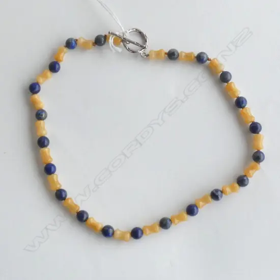 JADE & LAPIS LAZULI BEADED NECKLACE - STG SILVER RING & BAR