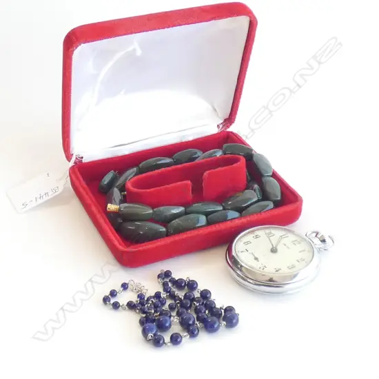 TWO NECKLACES AND CHROME POCKET WATCH