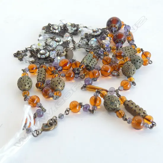 TWO VINTAGE STYLE CRYSTAL AND BEAD NECKLACES