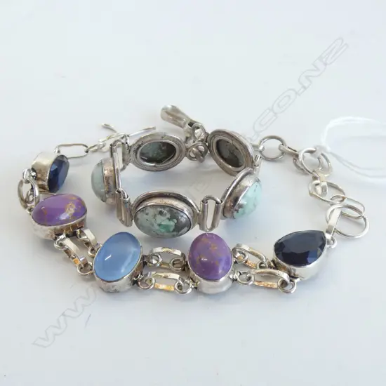 TWO SILVER AND GEMSTONE SET BRACELETS