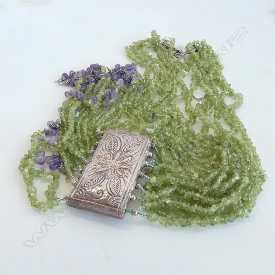 SILVER/PERIDOT/AMETHYST MULTI-STRAND NECKLACE