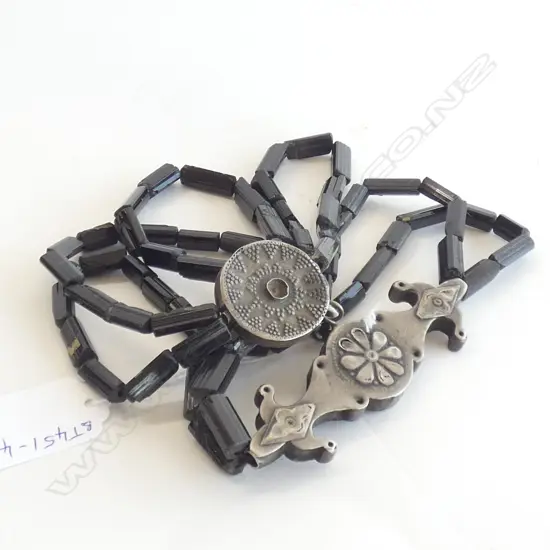TRIBAL BLACK GLASS AND SILVER NECKLACE (low grade silver)