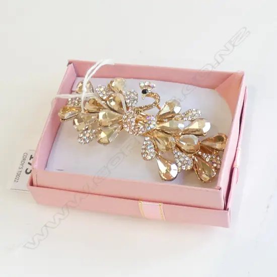FAUX MORGANITE & DIAMANTE V.DECORATIVE HAIR CLIP GOLD PLATED  SWAN CENTER