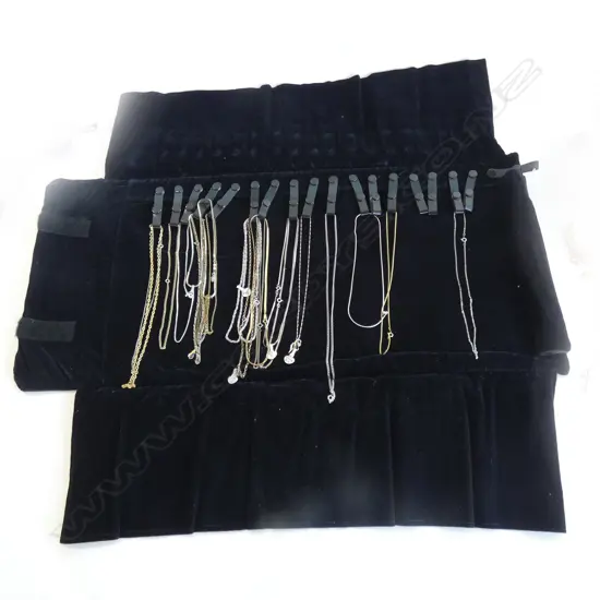 APPROX. 20 SILVER & PLATED NECK CHAINS IN BLACK ROLL