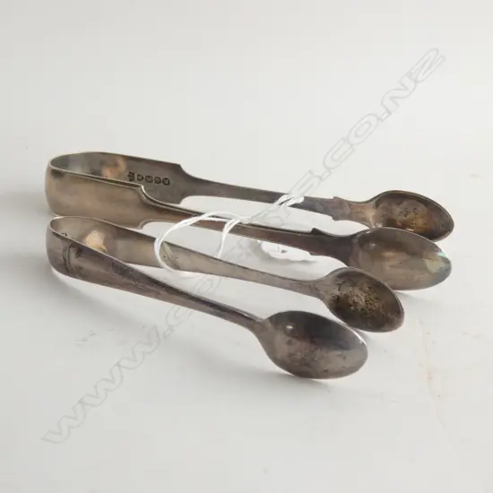 SILVER SUGAR TONGS (BIRMINGHAM 1932) AND SILVER PLATE TONGS