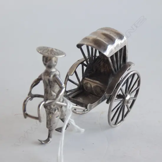 CHINESE SILVER EARLY 20thC MAN PULLING RICKSHAW BY KWAN WO. L.70mm