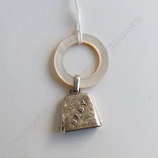 SILVER BABY BELL RATTLE WITH M.O.P. RING