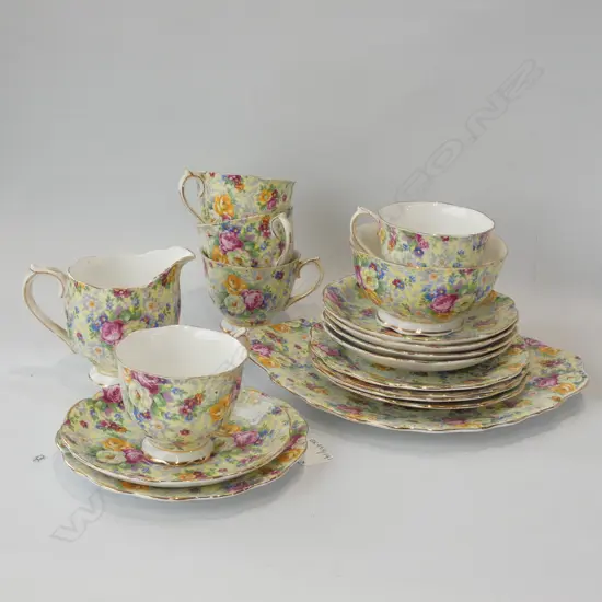 ROYAL ALBERT ALLOVER FLORALS PART TEASET, 5 C.S.P SETS, CREAM SUGAR & SIDE PLATE