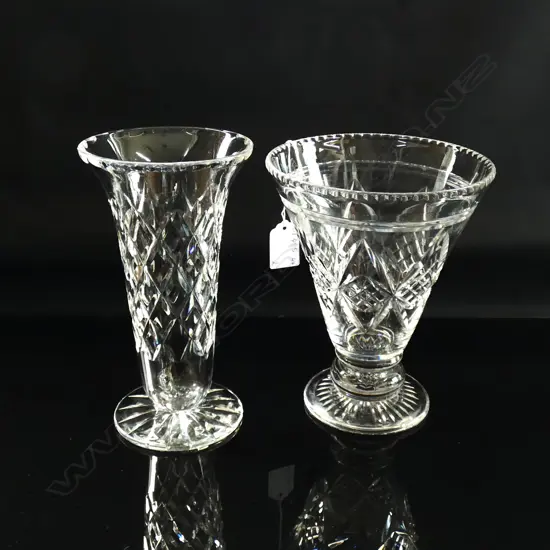 2 CRYSTAL VASES; LARGEST 150 X 190MM - STAMP TO BASE