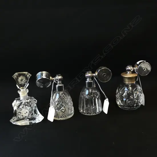 4 CRYSTAL PERFUME BOTTLES