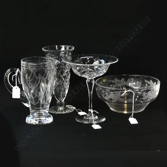 4PCS CRYSTAL JUG COMPORT VASE &STUART BOWL