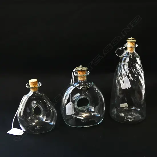 3 HOGLUND ART GLASS BOTTLES
