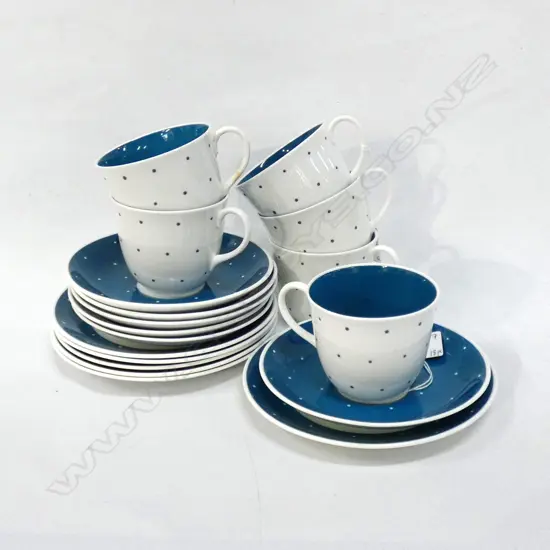 6 SUSIE COOPER SEA BLUE POLKA DOT TRIOS