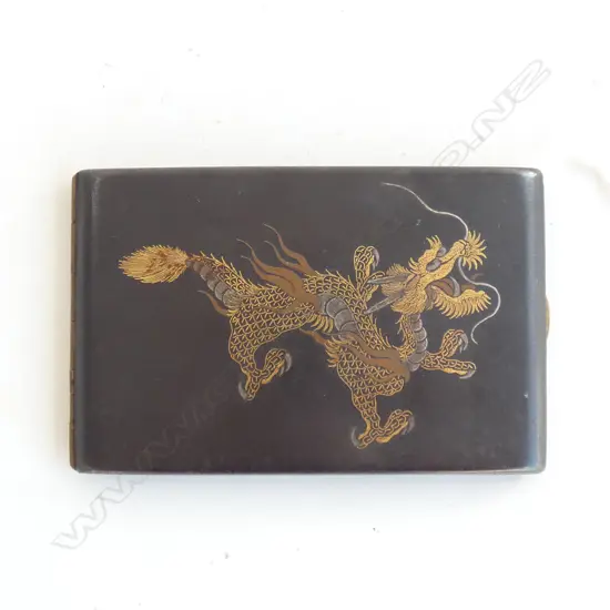 JAPANESE GOLD DAMASCENE CIGARETTE CASE/ CARD HOLDER w. DRAGON