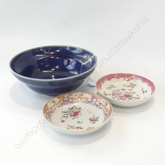 1 ORIENTAL BOWL (DIA 175MM)  & 2 DISHES (DIA 120MM)  SOME FAULTS