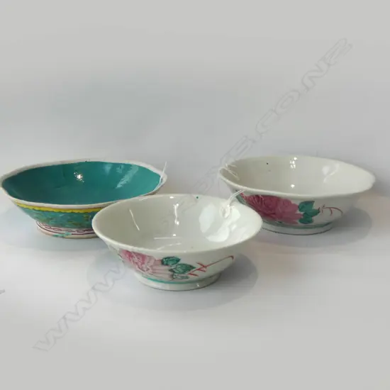 3 VINTAGE CHINESE PORC RICE BOWLS