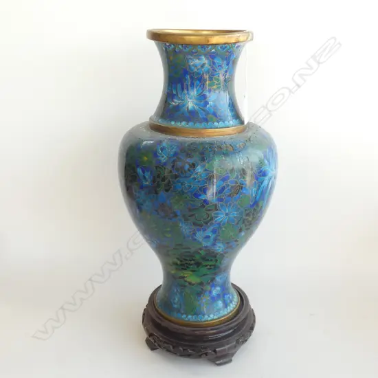 LARGE BLUE CLOISONNE VASE ON STAND H.440mm AF LOSSES