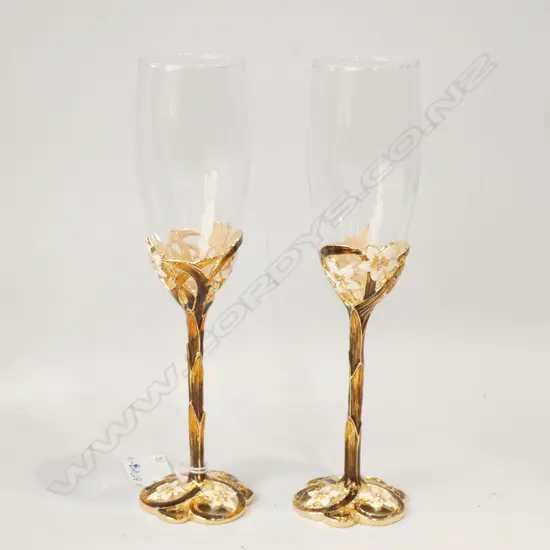 PR GLASS & CLOISONNE CHAMPAGNE FLUTES 