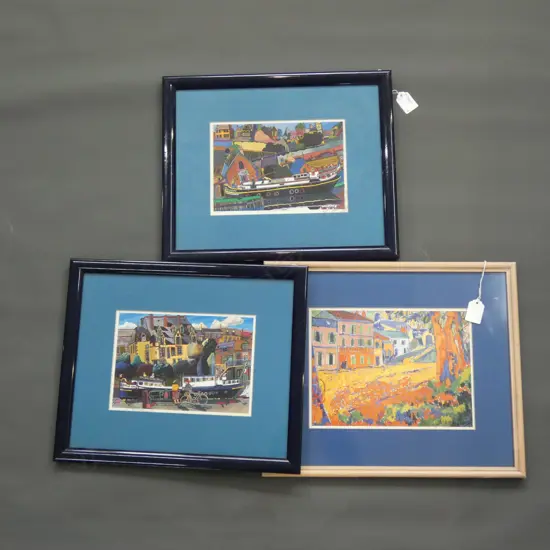 "PENELOPE" "LA BELLE EPOQUE"   CANAL BOAT PRINTS 370 x 305 & "VILLAGE RESTAURANT"390 x 325 PRINT