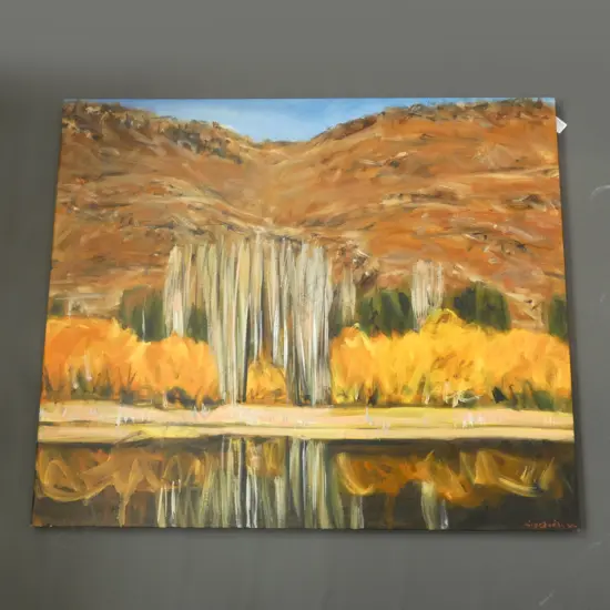 NIGEL WILSON  -  OIL ON CANVAS, "BUTCHER'S DAM" - CENTRAL OTAGO, 965 x 810