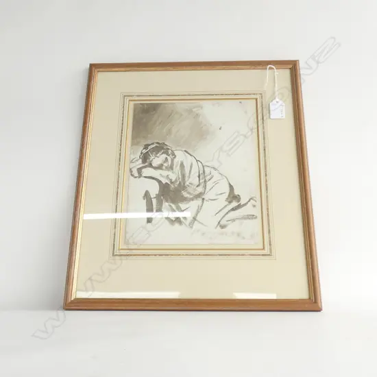 REMRANDT PRINT, SKETCH OF  AGIRL SLEEPING. OVERALL 410 x 360mm