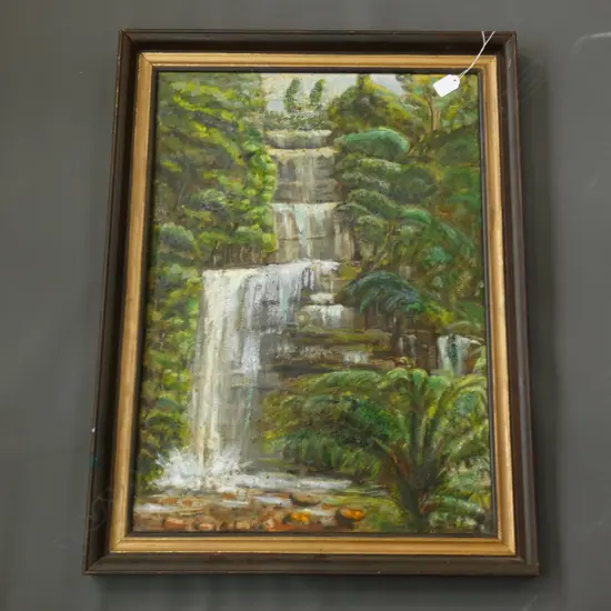 C.F. EMERY, OIL ON BOARD, TASMAN FALLS