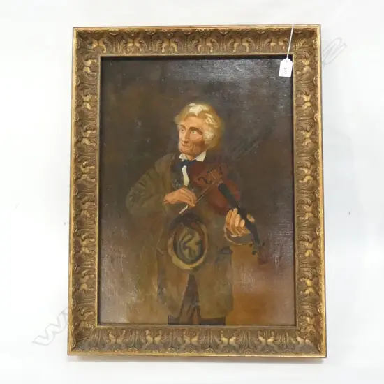 GILT FRAMED PRINT ON CANVAS  - MAN PLAYING VIOLIN  390 X 550MM