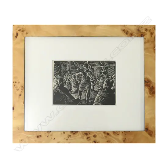 C.1957 E. MERVYN TAYLOR, KORERO, WOOD ENGRAVING, UNSIGNED/UNEDITIONED, H. 90 X W. 125MM