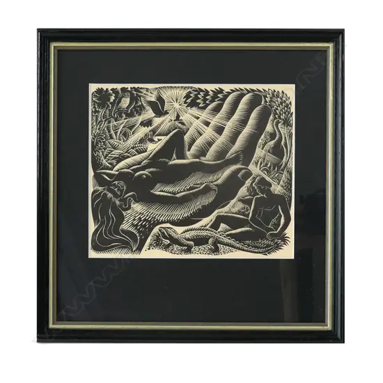 C.1948 E. MERVYN TAYLOR - WOOD ENGRAVING - CREATION, PRINTED BY H H TOMBS, H. 170 X W. 200MM