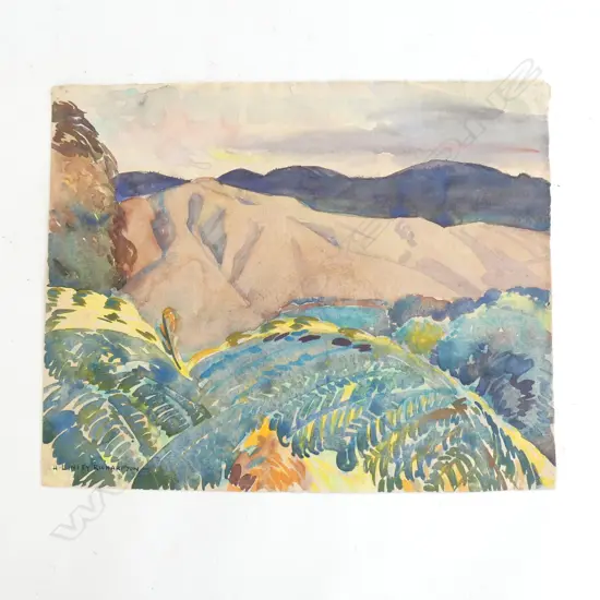 H.L.RICHARDSON W/C LANDSCAPE w FERN FRONDS