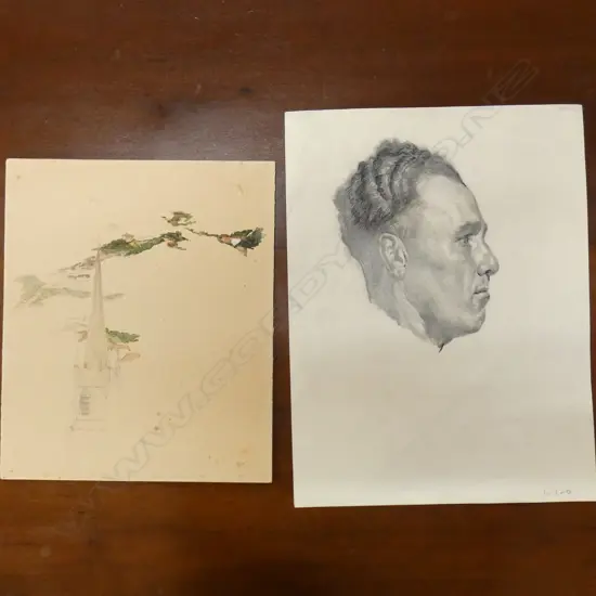 H L RICHARDSON 2 SKETCHES. PORTRIAT GENT & CHURCH..