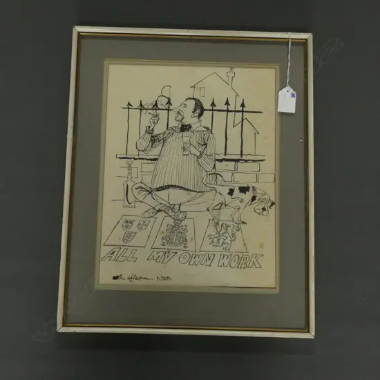 FRAME NZ HERALD CARTOON BY NOBBY CLARKE SELF PORTRAIT  230 X 300MM