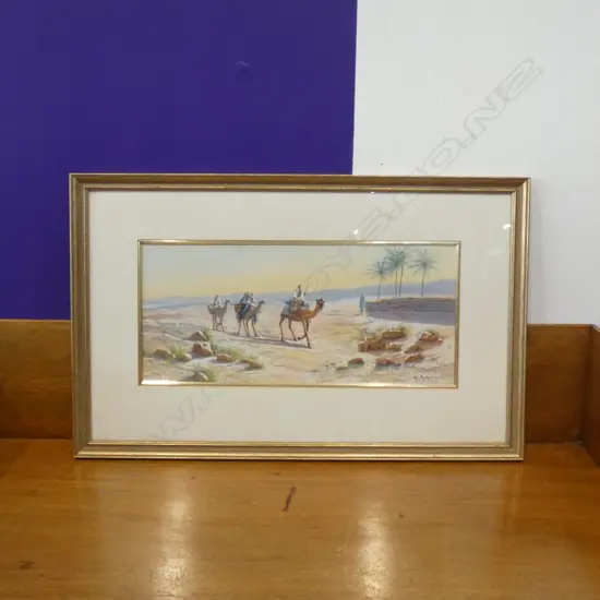  M. GIANNI GOUACHE EGYPTIAN CAMELS & FIGURES 185 X 420mm 