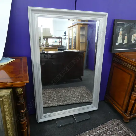 LARGE PAINTED FRAMED BEVELLED GLASS MIRROR. 1390 x 940mm