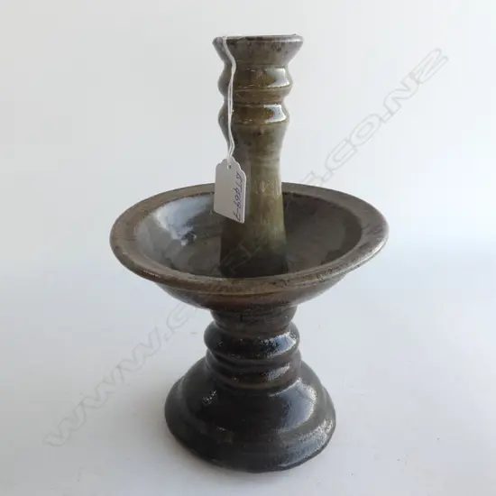 YVONNE RUST 'ALTER FURNITURE' POTTERY CANDLE STAND H.255mm. LABELLED
