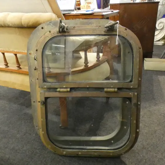 BRONZE PORTHOLE WINDOW, WITH BACKING PLATE, 760 X 420mm