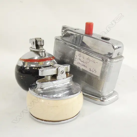 3 DECO TABLE LIGHTERS, RONSON RONDELIGHT, LUCAS LIGHTSTAR ETC.