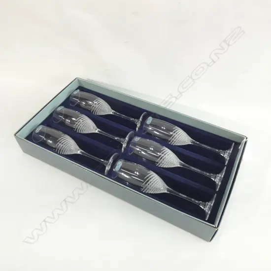 FRENCH CRYSTAL SPIRAL PATTERN CHAMPAGNE FLUTES - JG DURAND MONTELIMAR - IN ORIGINAL BOX