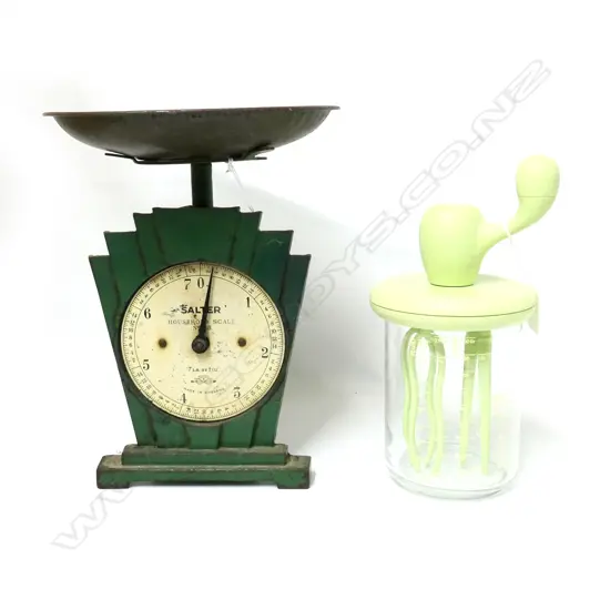 DESIGNER ALESSI FOLPO HAND MIXER & VINTAGE CAST IRON SLATER KITCHEN SCALES