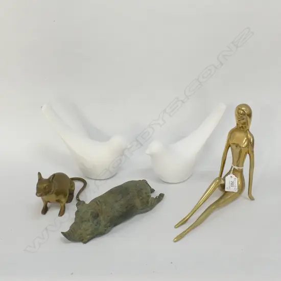 PR CERAMIC BIRDS + BRASS LADY & MOUSE + BRONZE PIG L.230mm