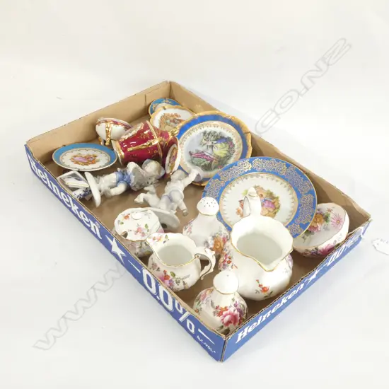 BOX ASST LIMOGES, ROYAL CROWN DERBY, DERBY POSIES & FIGURINES