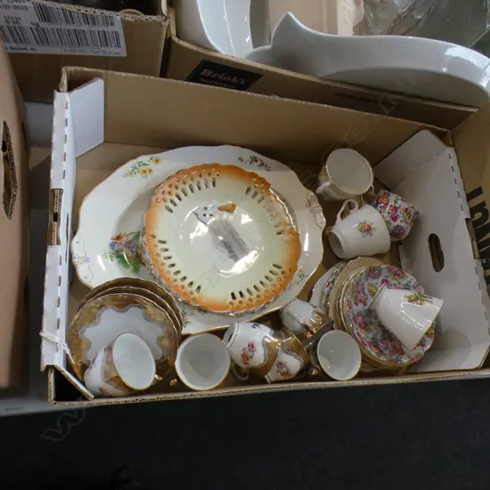 BOX ASST CHINA INCL ROYAL ALBERT TRIOS ETC.. SOME DAMAGE