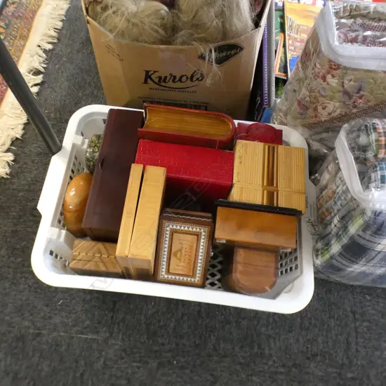 BASKET OF BOXES; WOODEN / JEWELLERY ETC.. SOME NEW  WITH TAGS