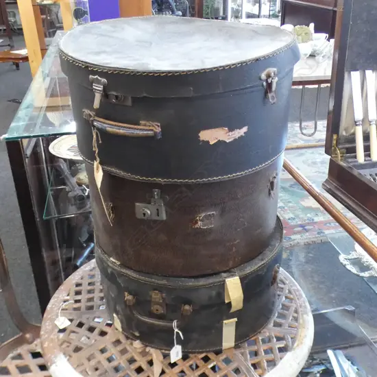 3 OLD LEATHER HAT BOXES