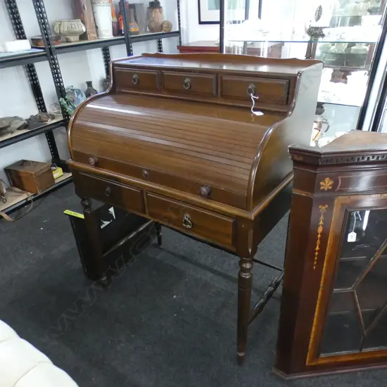 VINTAGE MAHOGANY ROLL TOP WRITING DESK L 880MM