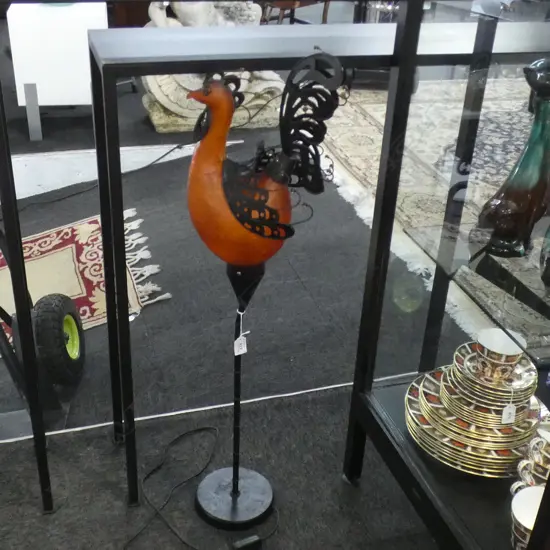 ORANGE GLASS & METAL ROOSTER TABLE LAMP H. 900MM