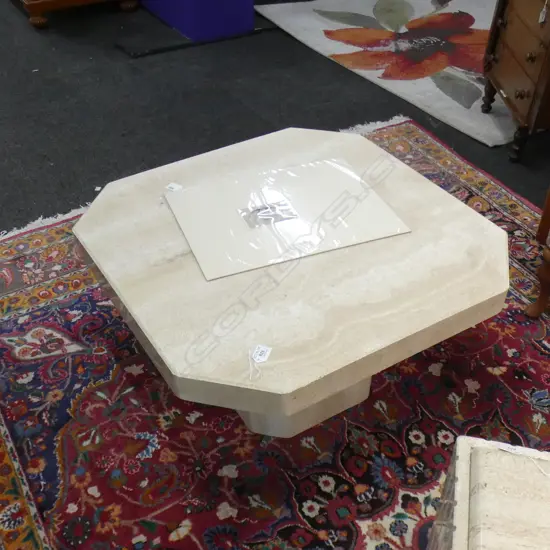 CREAM MARBLE SIDE TABLE 700mm sq H.400mm