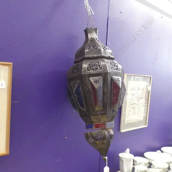 MOROCCAN BROWN PAINTED METAL LANTERN H.700mm