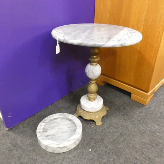 MARBLE TOP SIDE TABLE & ASHTRAY 
