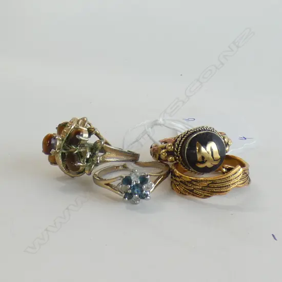 4 RINGS - TIGERS EYE/UNUSUAL TWIST RING/FAUX DIAMOND&SAPPHIRE/WINGS